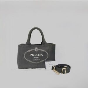 PRADA Canapa Tote Black Canvas includes strap and authentication card